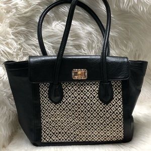 Black and natural woven satchel